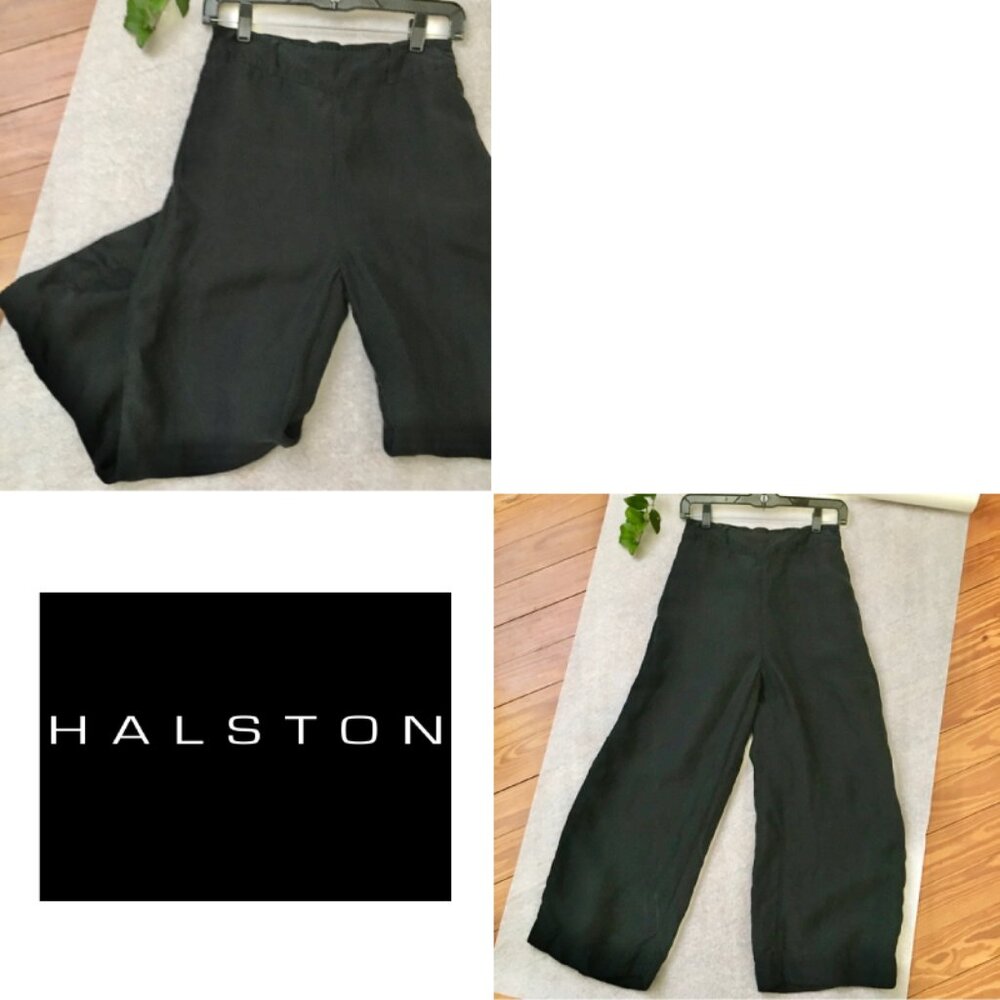 100% Linen Shell Wide Leg Pants Lined Belt Loops Elastic Rear Waist